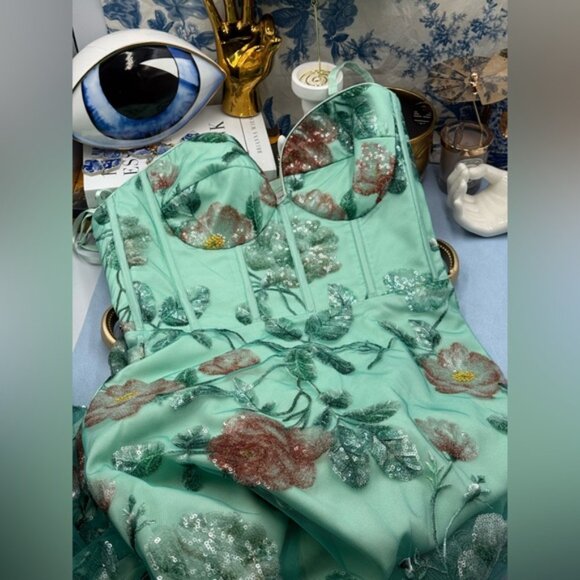 🆕 DRESS THE POPULATION 🧿 NWOT Lauren Floral Sequin Midi Dress, Sage - Sz S - Picture 12 of 15